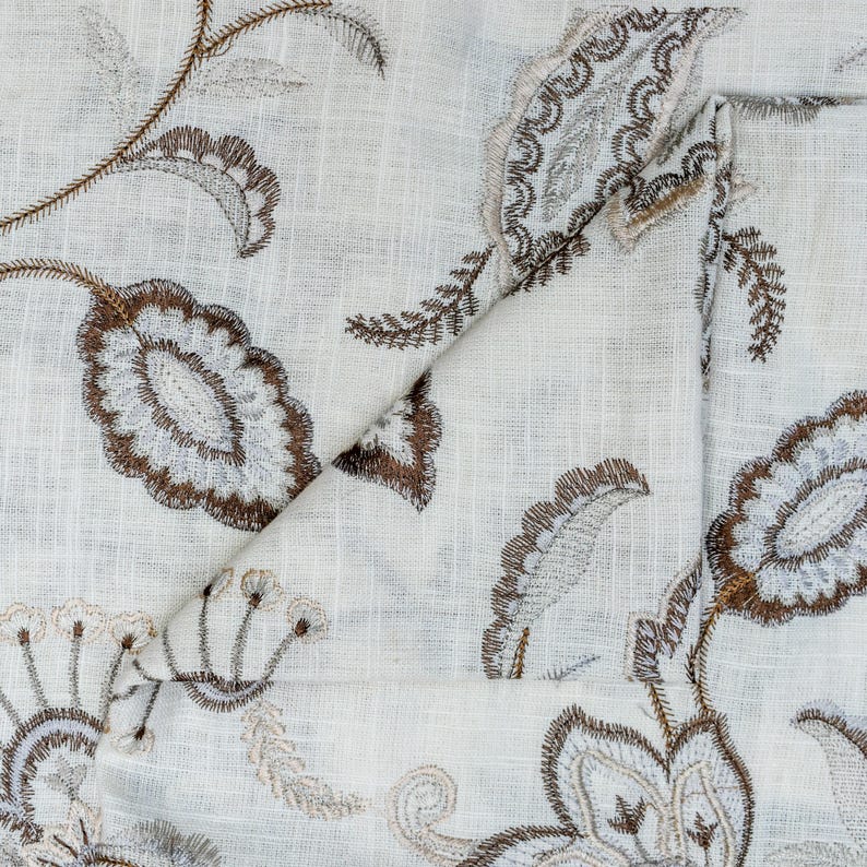 Dark Brown Cotton Embroidery Fabric by the Metre, Beige Cotton Fabric
