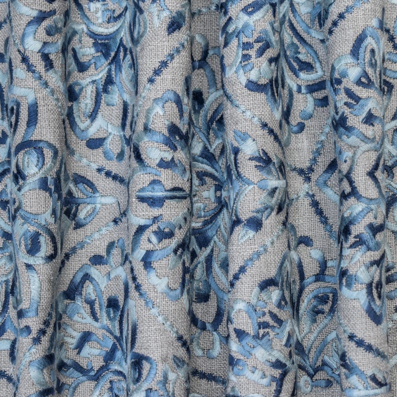 Shades of Blue Cotton Embroidery Fabric by the Metre, Blue Cotton Fabric