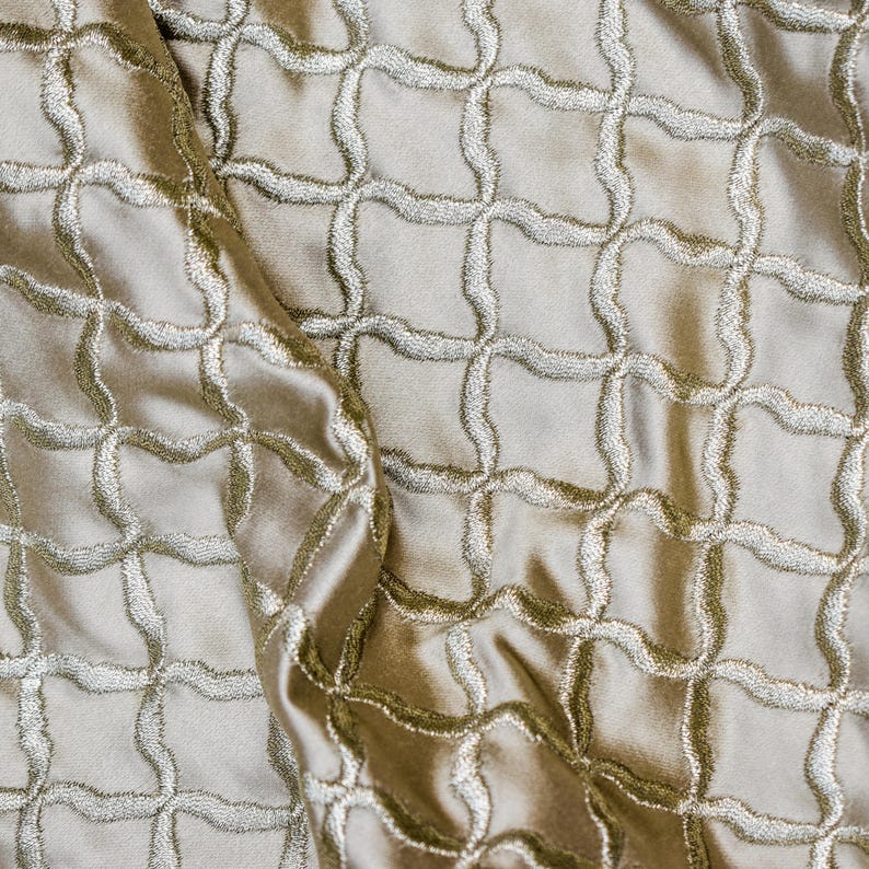 Gold Zari Satin Zari Embroidery Fabric by the Metre, Beige Satin Fabric