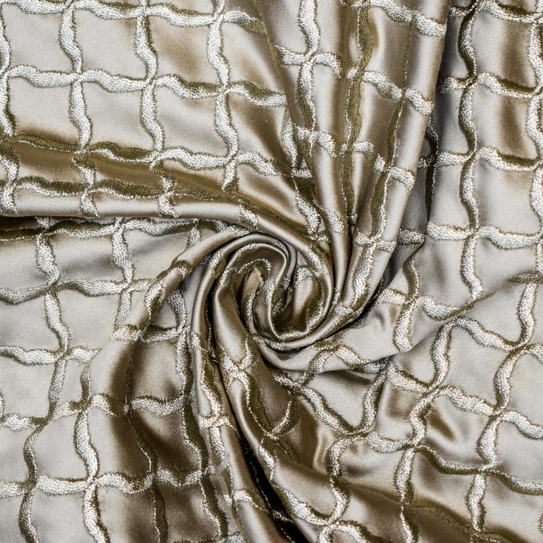Gold Zari Satin Zari Embroidery Fabric by the Metre, Beige Satin Fabric
