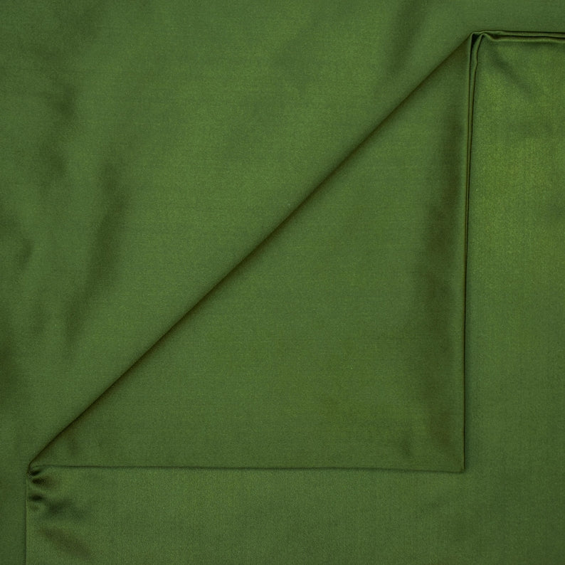 Olive Green Heavy Satin Fabric by the Metre, Green Satin Fabric