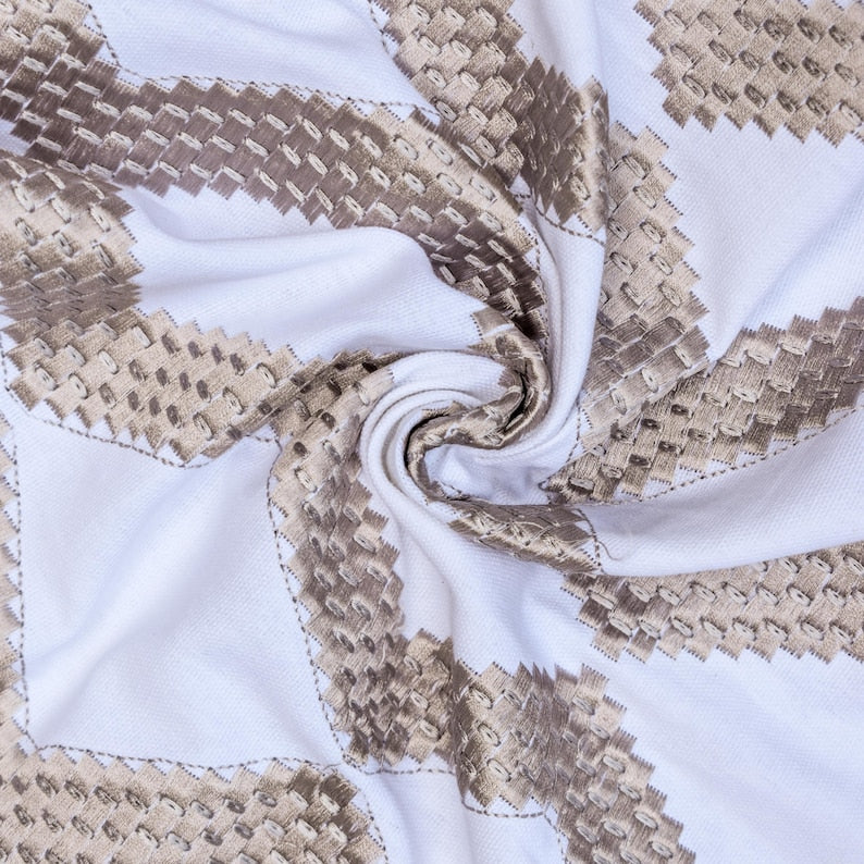 Pearl Beige Cotton Embroidery Fabric by the Metre, Beige Cotton Fabric
