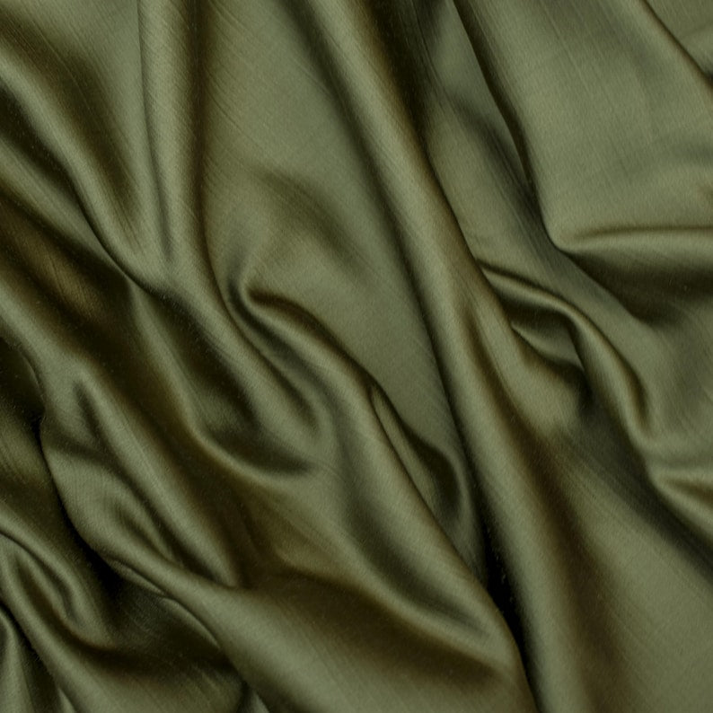 Light Olive Green Heavy Satin Fabric by the Metre, Green Satin Fabric
