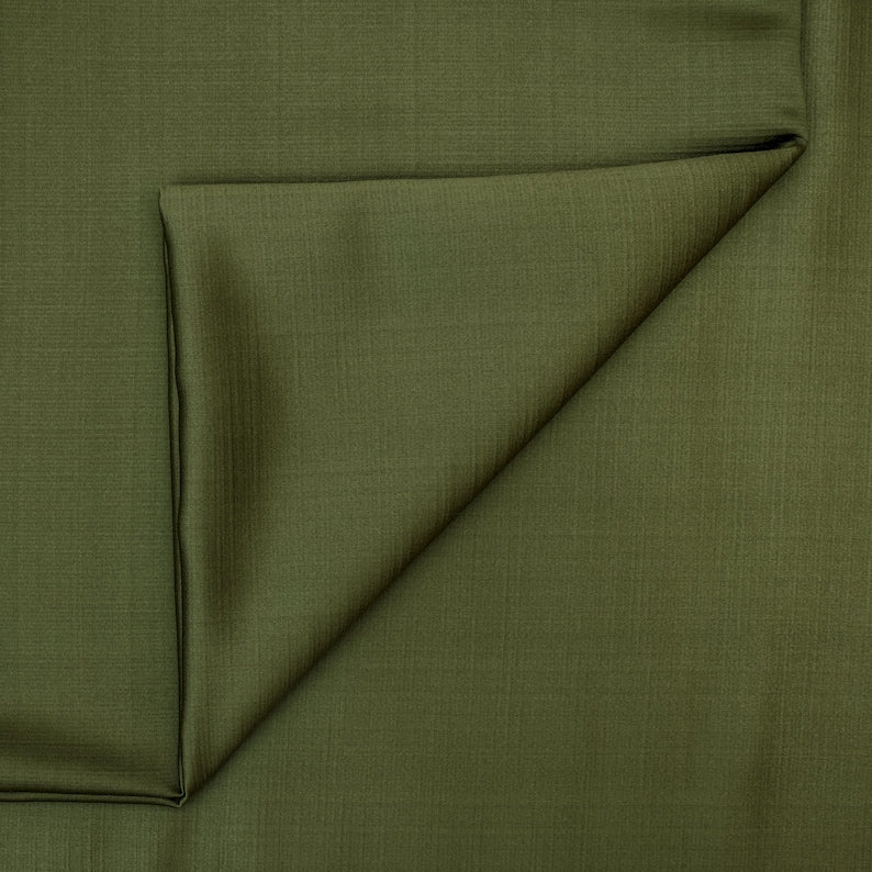 Light Olive Green Heavy Satin Fabric by the Metre, Green Satin Fabric