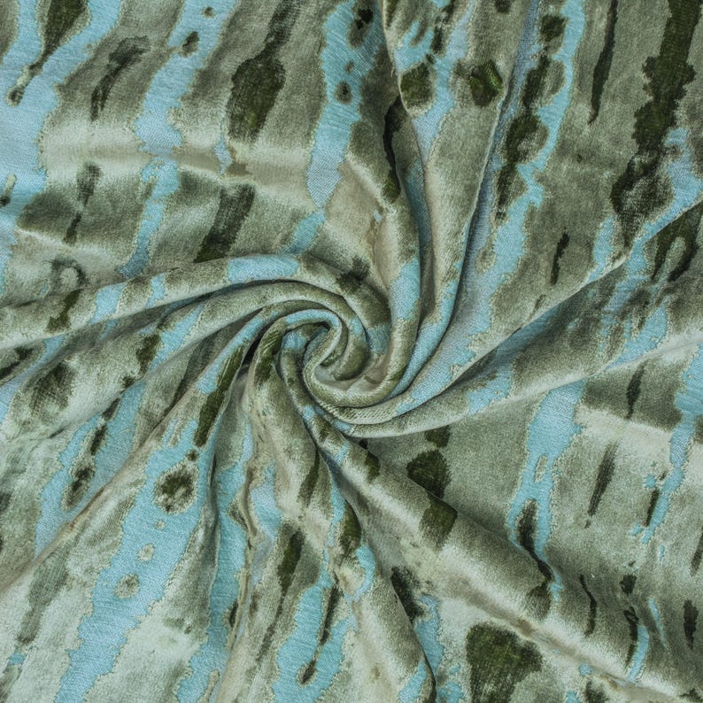 Green Jacquard Velvet Fabric by the Metre, Green Velvet Fabric