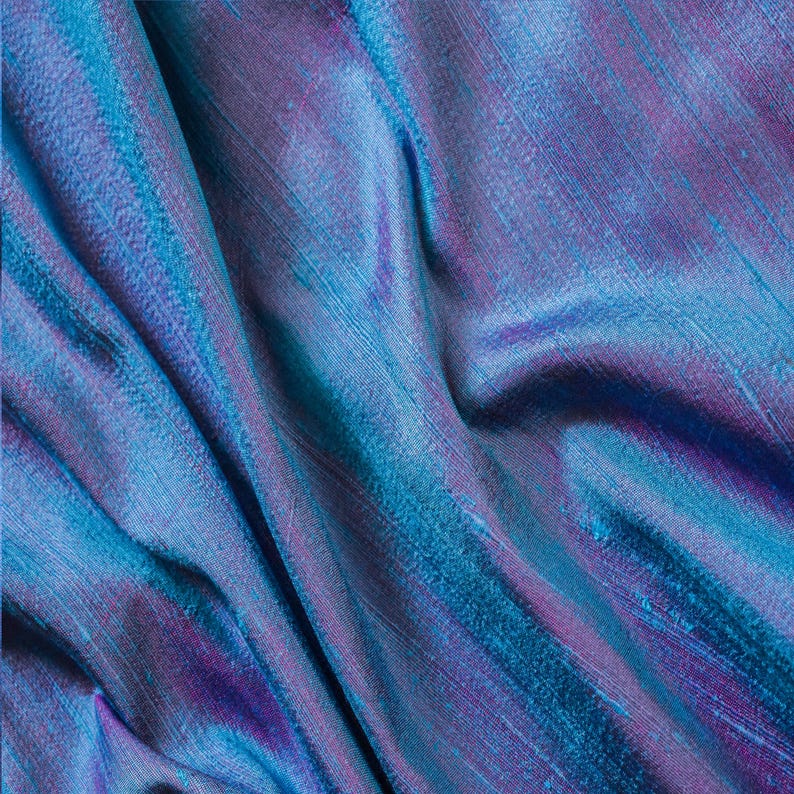 Blue & Pink Silk Dupioni Fabric by the Metre, Blue Silk Fabric