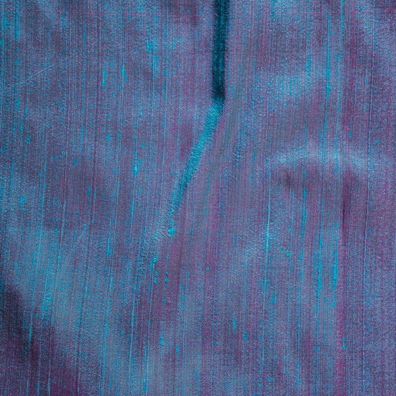 Blue & Pink Silk Dupioni Fabric by the Metre, Blue Silk Fabric