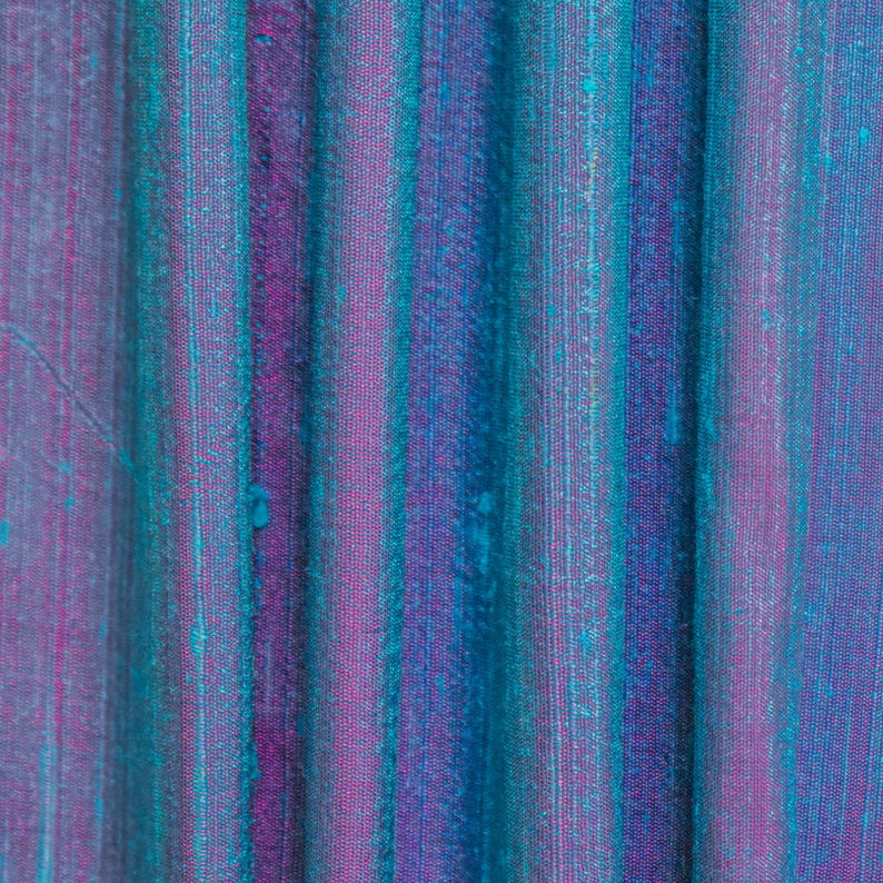 Blue & Pink Silk Dupioni Fabric by the Metre, Blue Silk Fabric