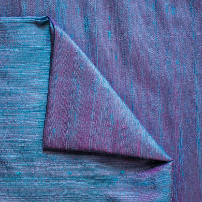 Blue & Pink Silk Dupioni Fabric by the Metre, Blue Silk Fabric