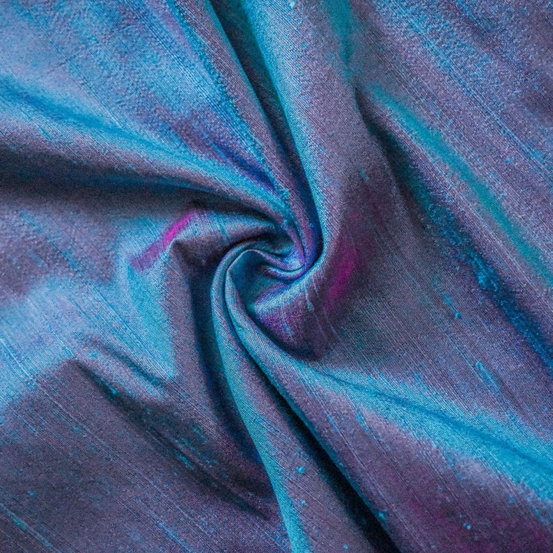 Blue & Pink Silk Dupioni Fabric by the Metre