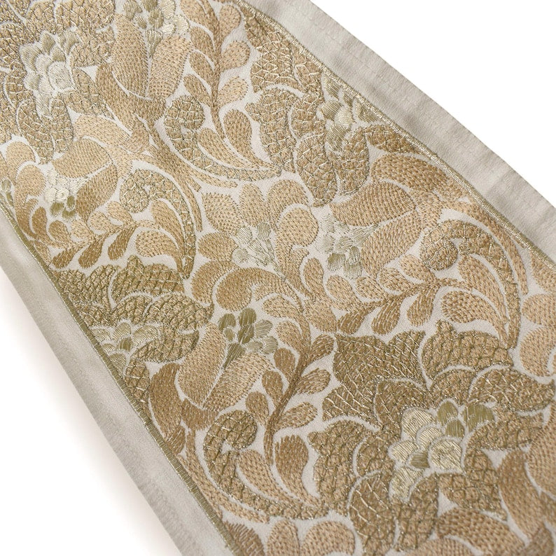 Baroque-Inspired Scroll work Border in Champagne Gold by the Metre, Floral Curtain Tape, 7 Inches (177 mm)