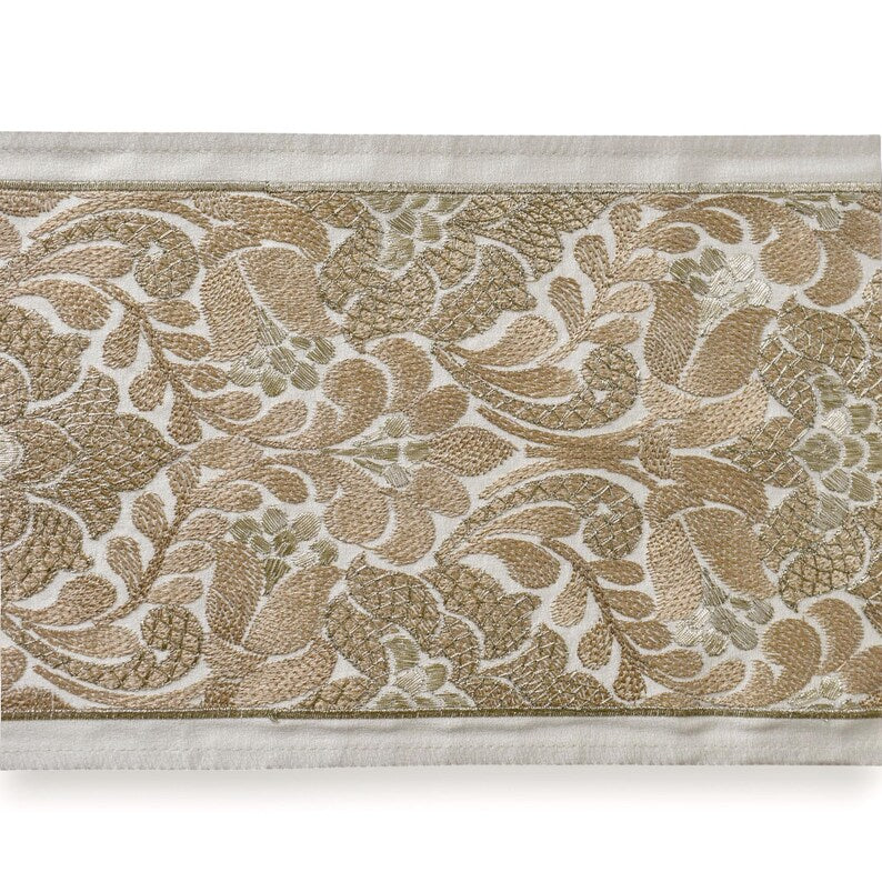 Baroque-Inspired Scroll work Border in Champagne Gold by the Metre, Floral Curtain Tape, 7 Inches (177 mm)