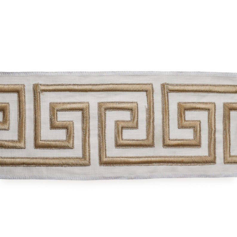 Champagne Gold Greek Key Geometric Border Trim by the Metre, Geometric Curtain Tape, 4.5 Inches (114 mm)