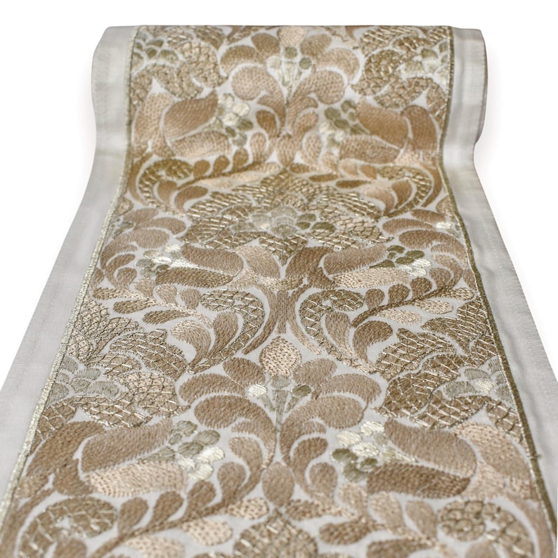 Baroque-Inspired Scroll work Border in Champagne Gold by the Metre, Floral Curtain Tape, 7 Inches (177 mm)
