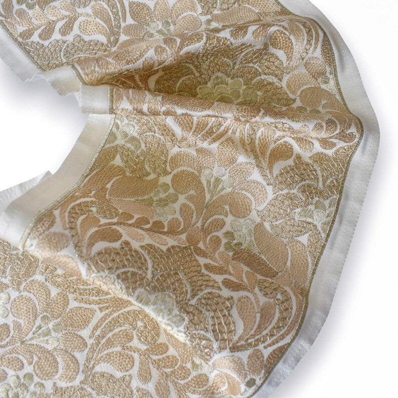 Baroque-Inspired Scroll work Border in Champagne Gold by the Metre, Floral Curtain Tape, 7 Inches (177 mm)