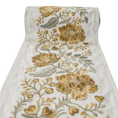 Antique Gold Bloom Embroidered Border by the Metre, Botanical Embroidery Trim for Curtains, 5.50 Inches (139 mm)