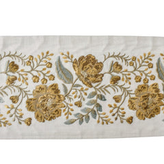 Antique Gold Bloom Embroidered Border by the Metre, Botanical Embroidery Trim for Curtains, 5.50 Inches (139 mm)
