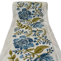 Blue Meadow Vine Floral Embroidered Border by the Metre, Botanical Embroidery Trim for Curtains, 5.50 Inches (139 mm)