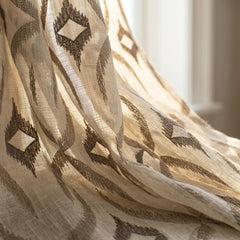 Off White, Brown Sheer Fabric By The Metre