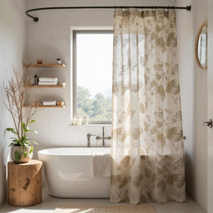 Linen Blend Sheer Fabric by the Metre, Floral Leaf Semi Transparent Fabric