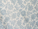 Teal Blue Flowers Linen Fabric By The Metre