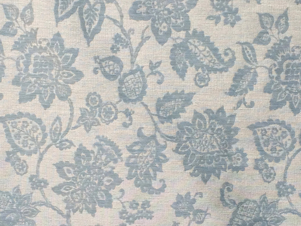 Teal Blue Flowers Linen Fabric By The Metre