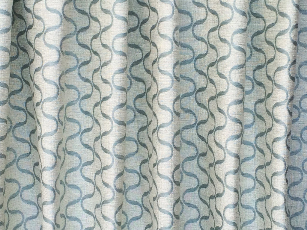 Teal Blue Waves Linen Fabric By The Metre