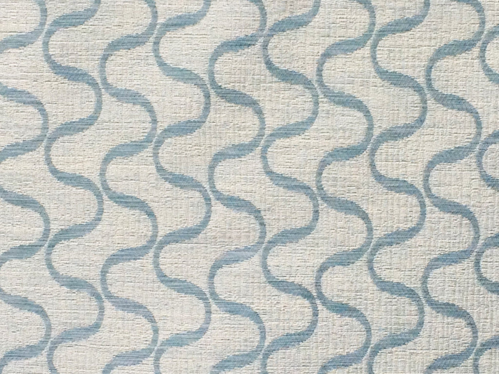 Teal Blue Waves Linen Fabric By The Metre