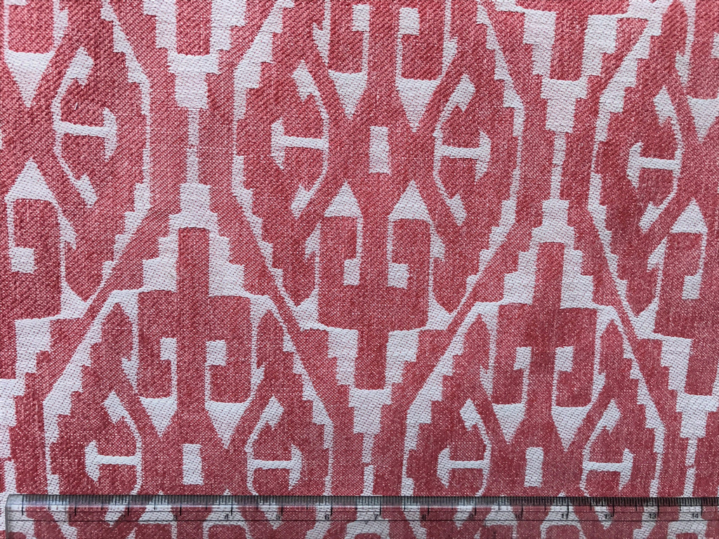 Moroccan Red And White Cototn Linen Fabric By The Metre