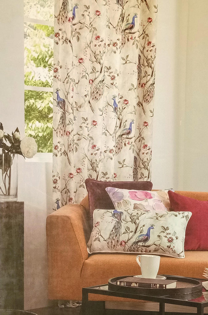 I Love Peacocks 100% Cotton Spun Pink, Purple Curtain Panels