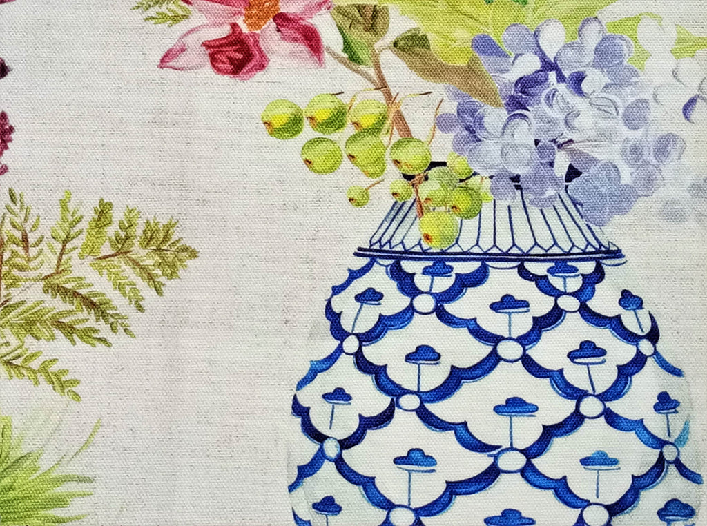 Cobalt Blue Flower Vase Cotton Fabric By The Metre