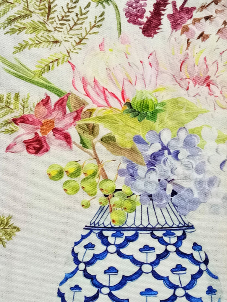 Cobalt Blue Flower Vase Pure Cotton Curtain Panels