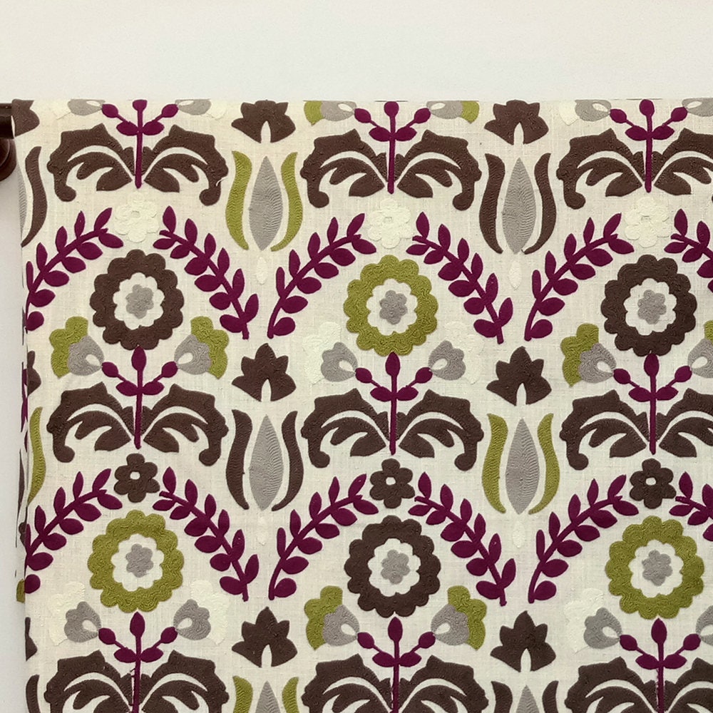 Chartreuse N Magenta Flowers Cotton Linen Curtain Panels