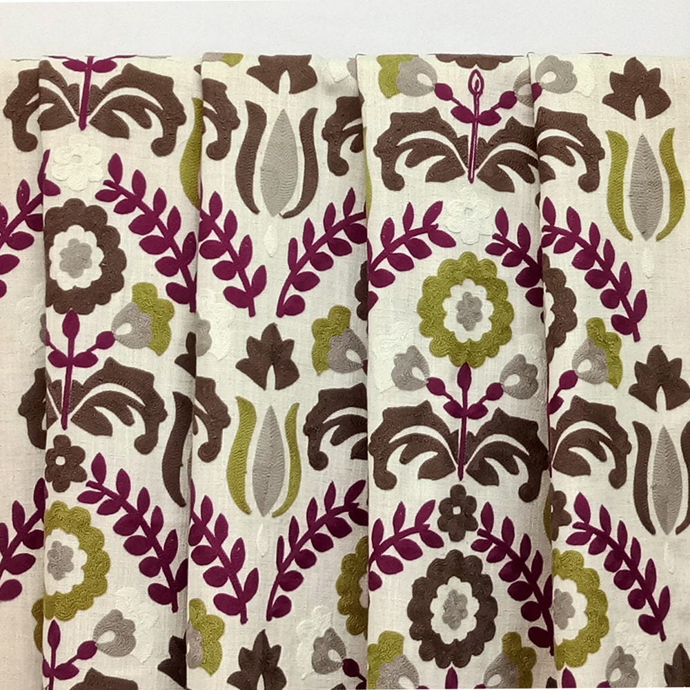 Chartreuse N Magenta Flowers Cotton Linen Curtain Panels