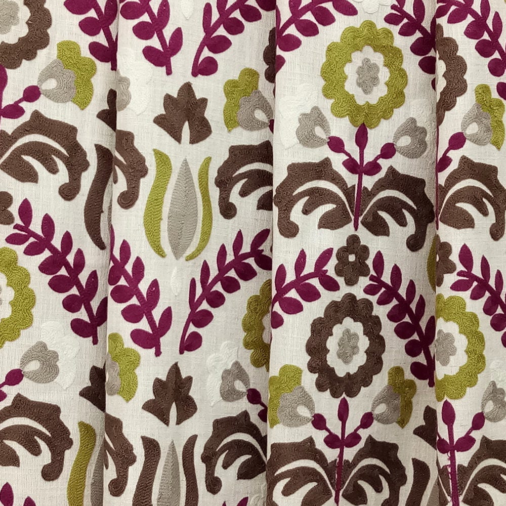 Chartreuse N Magenta Flowers Cotton Linen Curtain Panels
