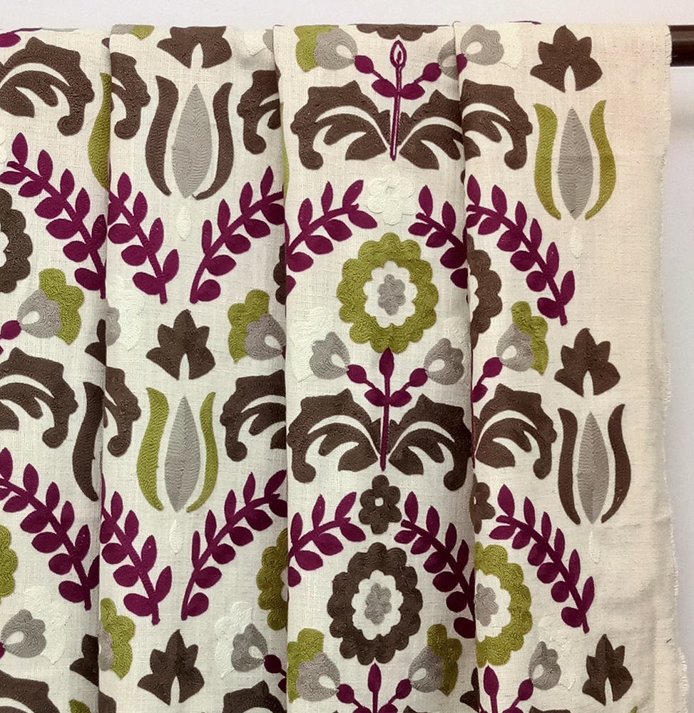 Chartreuse N Magenta Flowers Cotton Linen Curtain Panels