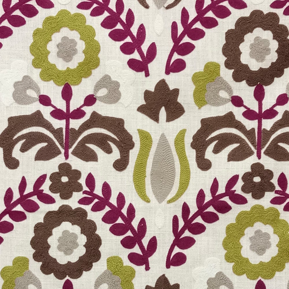 Chartreuse N Magenta Flowers Cotton Linen Curtain Panels
