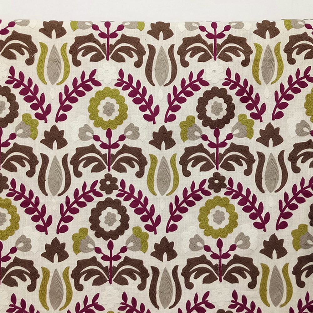 Chartreuse N Magenta Flowers Cotton Linen Curtain Panels