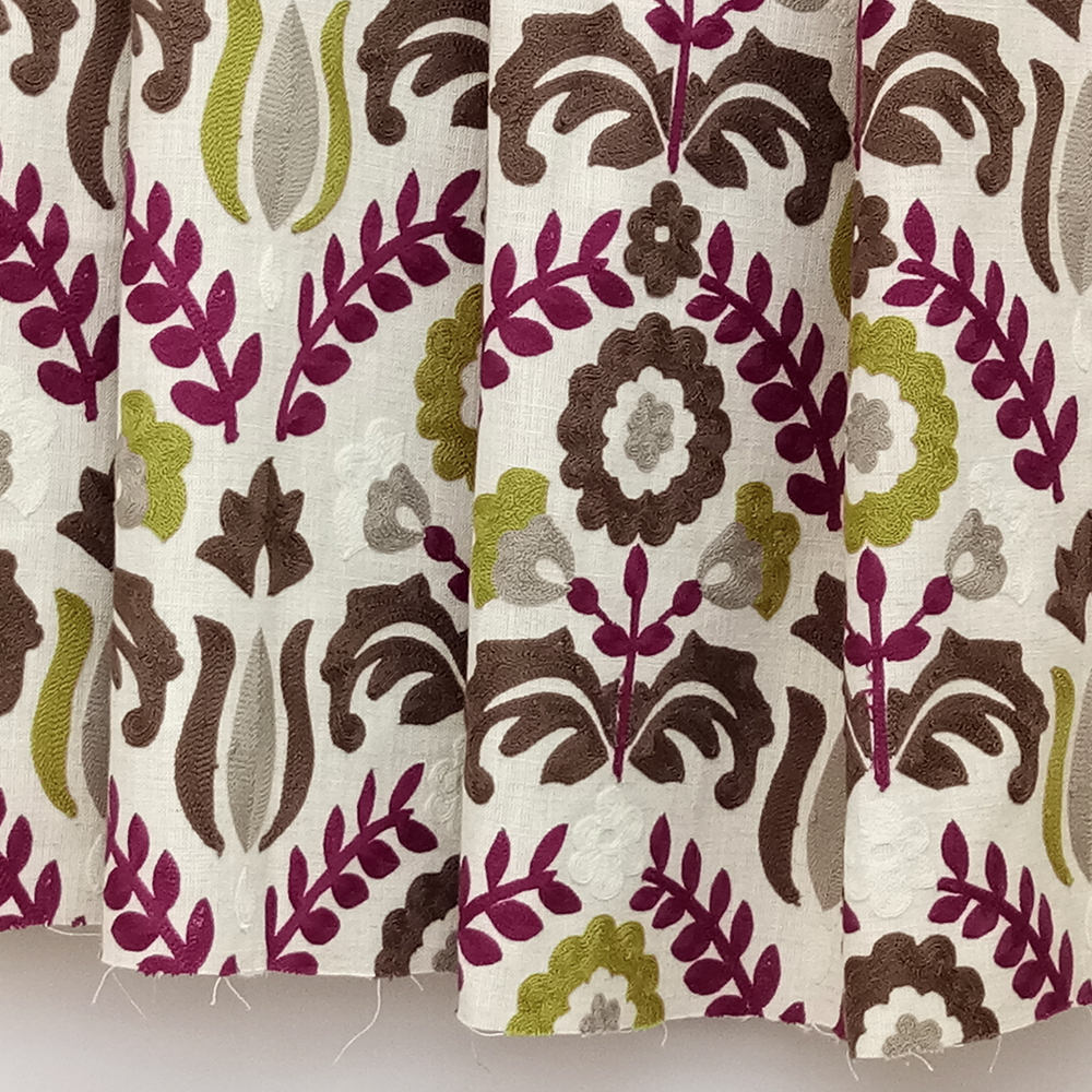 Chartreuse And Magenta Flowers Cototn Linen Fabric By The Metre