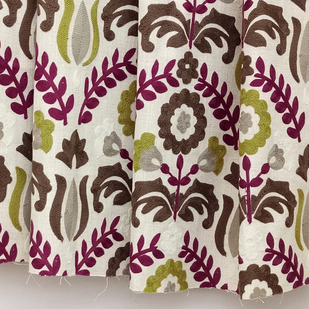 Chartreuse N Magenta Flowers Cotton Linen Curtain Panels