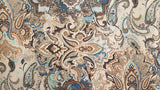 Beige, Blue Arabian Love Damask Print Velvet Curtain Panels