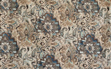 Beige, Blue Arabian Love Damask Print Velvet Curtain Panels