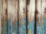 Beige Abstract Love Damask Printed Velvet Curtain Panels