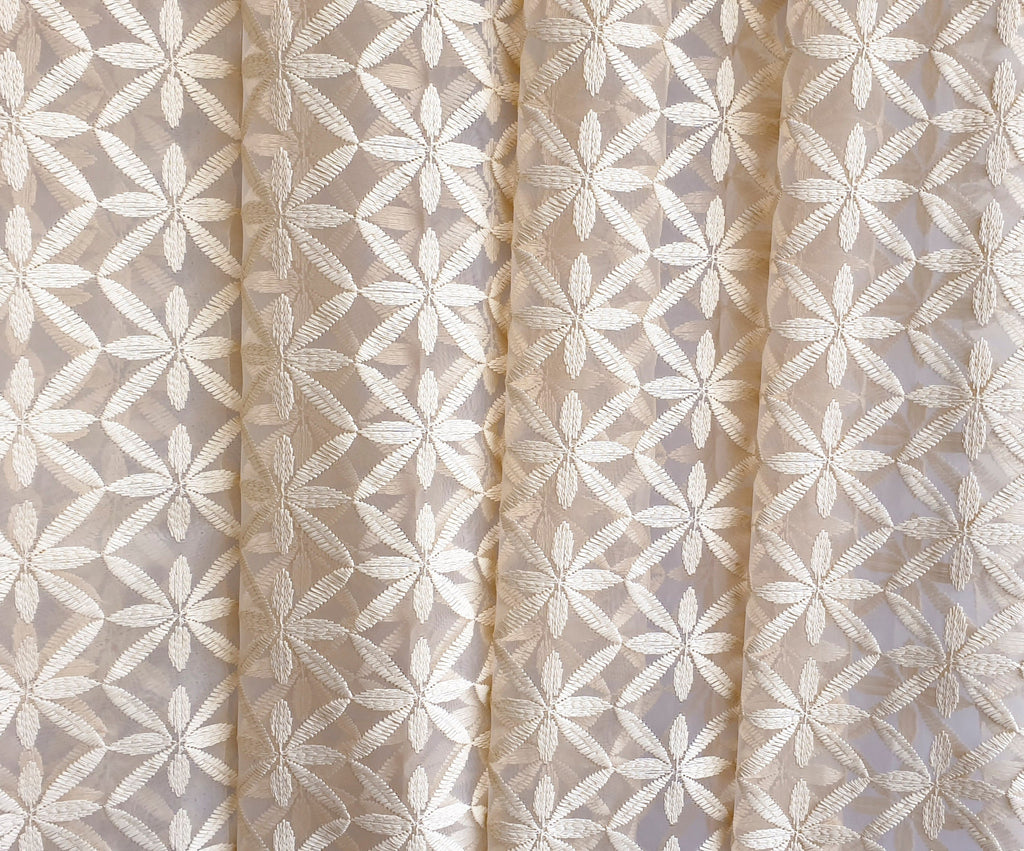 Cream Flowers Sheer Curtain Fabric By The Metre