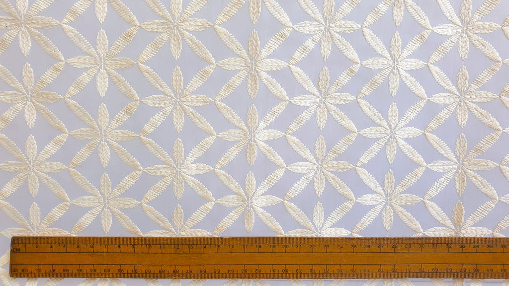 Cream Flowers Sheer Curtain Fabric By The Metre