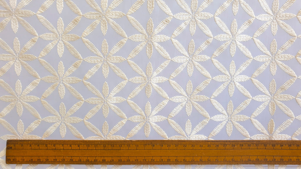 Cream Flowers Sheer Printed Velvet Embroidery Curtain Panels