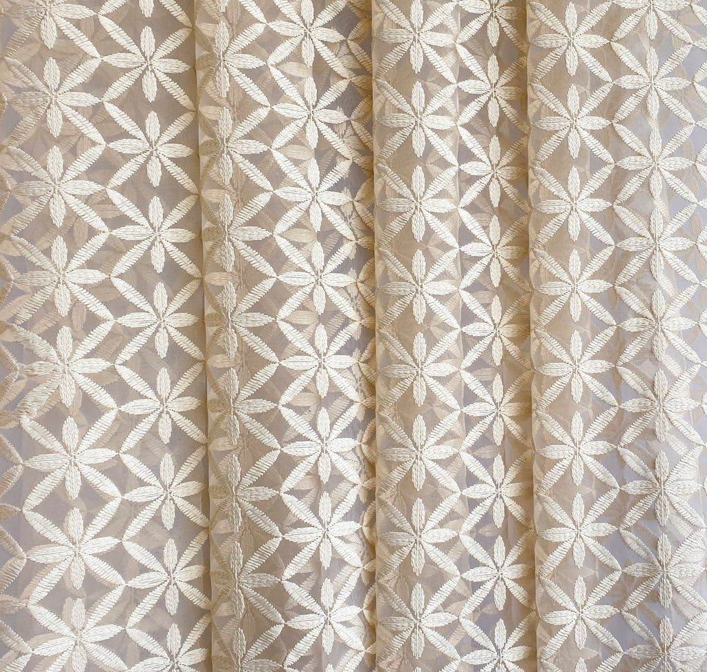 Cream Flowers Sheer Curtain Fabric By The Metre