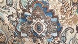 Beige, Blue Arabian Love Damask Print Velvet Curtain Panels