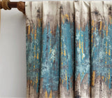 Beige Abstract Love Damask Printed Velvet Curtain Panels
