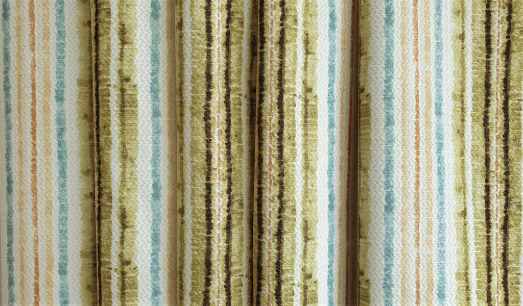 Stripe It Green Printed Jacquard Velvet Curtain Panels